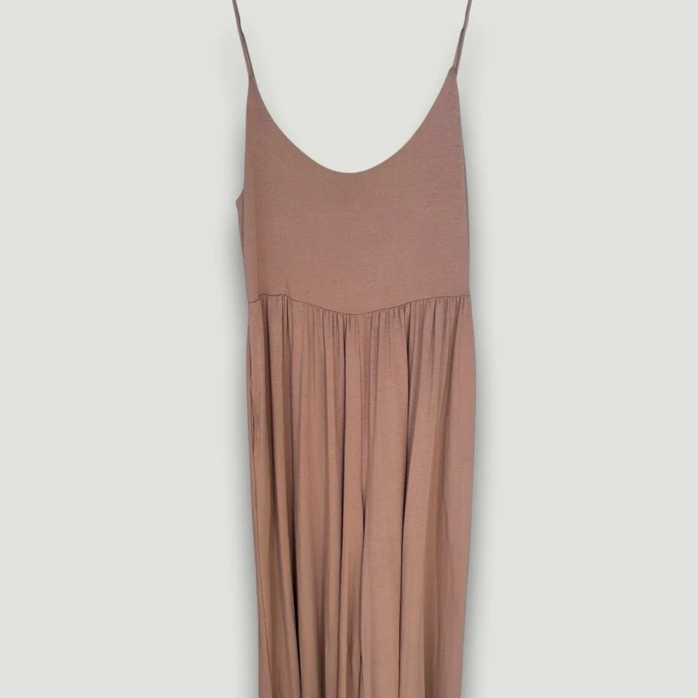 Ooh La Luxe Womens‎ Jumpsuit Mauve Tan M Wide Leg Lounge Boho Chic Minimalist